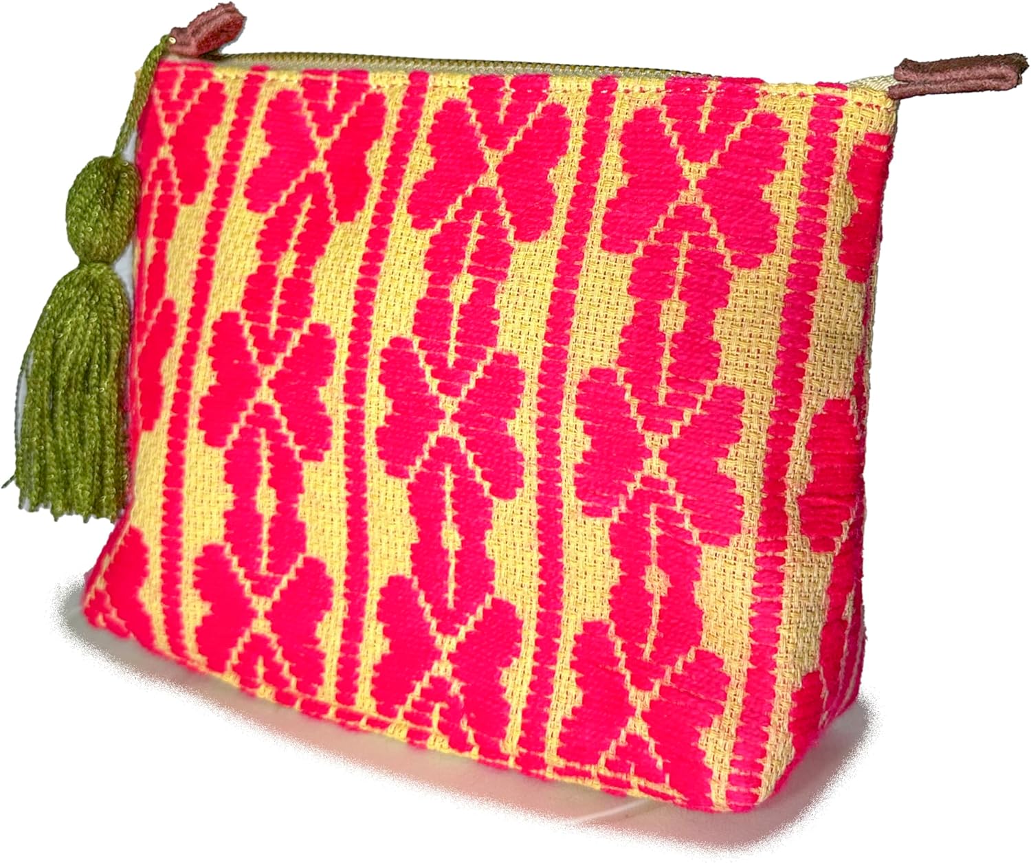 Makeup bag "Cecilia", made by Jühue Artesanal, artisan makeup bag made in Mexico, Pink makeup bag, Hand embroidery, Embroidered makeup bag, Mexican embroidery, Handmade, Bag for cosmetics.