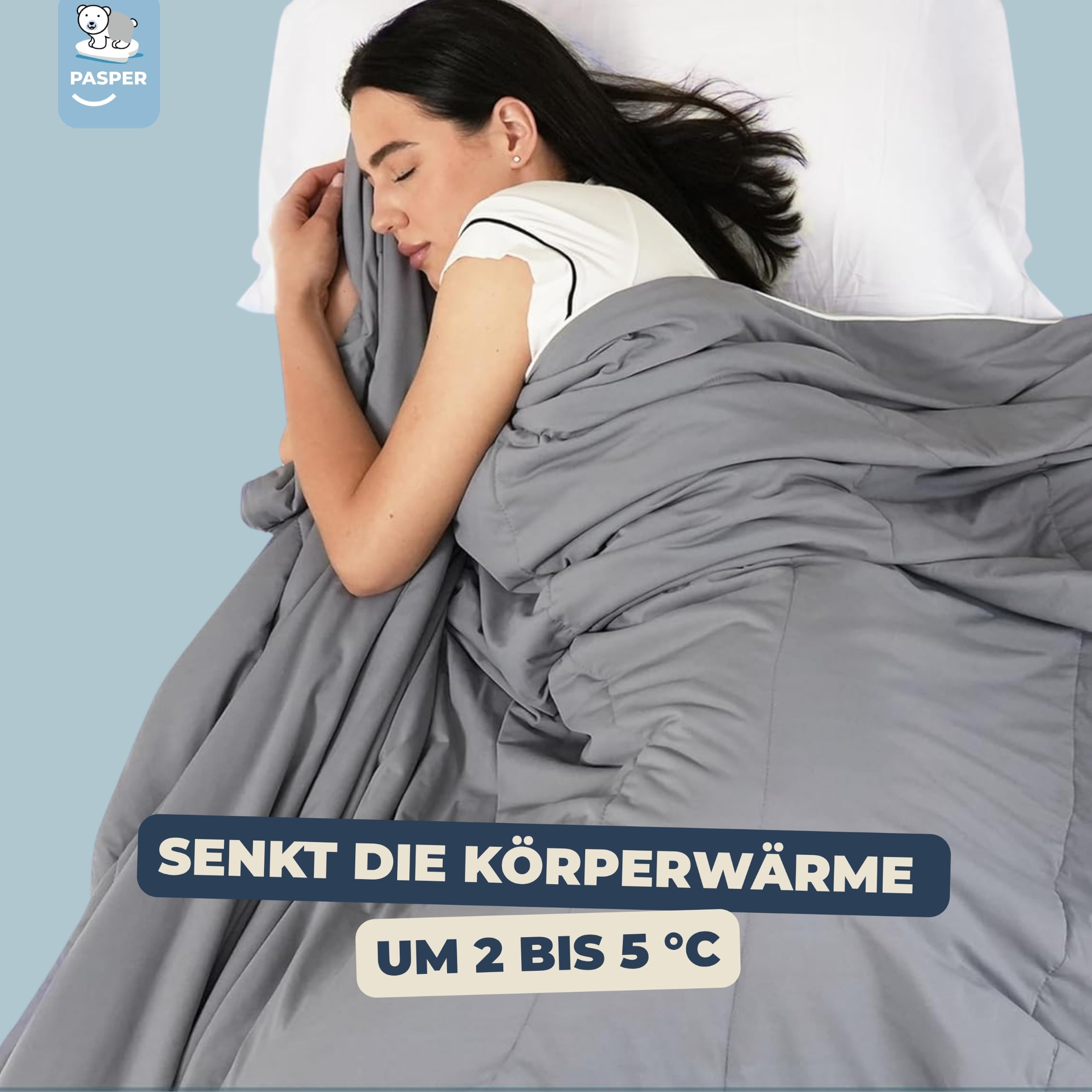 Pasper Kühldecke 200 x 220 cm - Q-max 0.5 - Sommer Gewichtsdecke | Kühlender Schlafkomfort mit angenehmem Gewicht