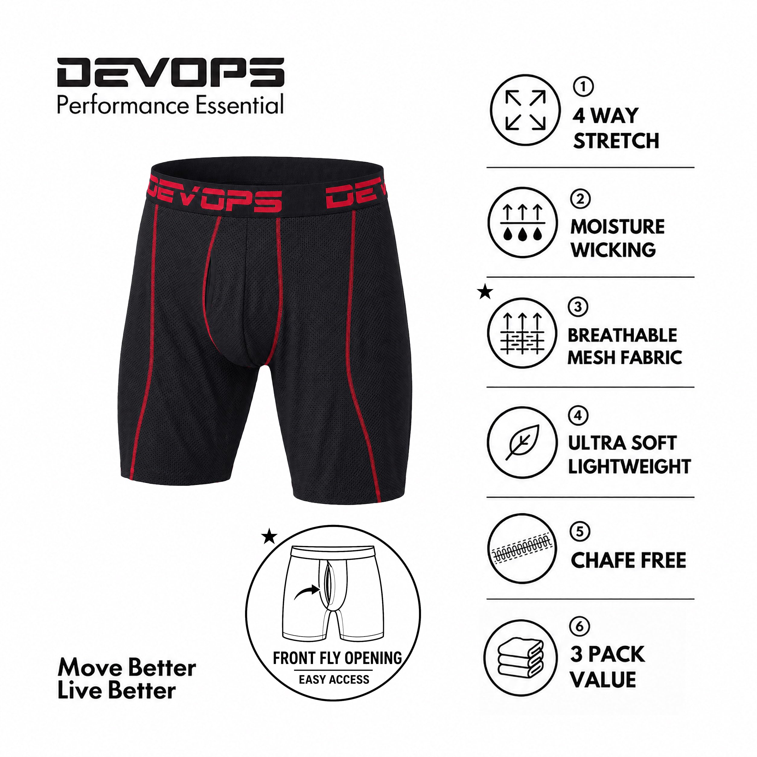 DEVOPS Calzoncillos tipo bóxer de malla para hombre, de 6 pulgadas (paquete de 3)