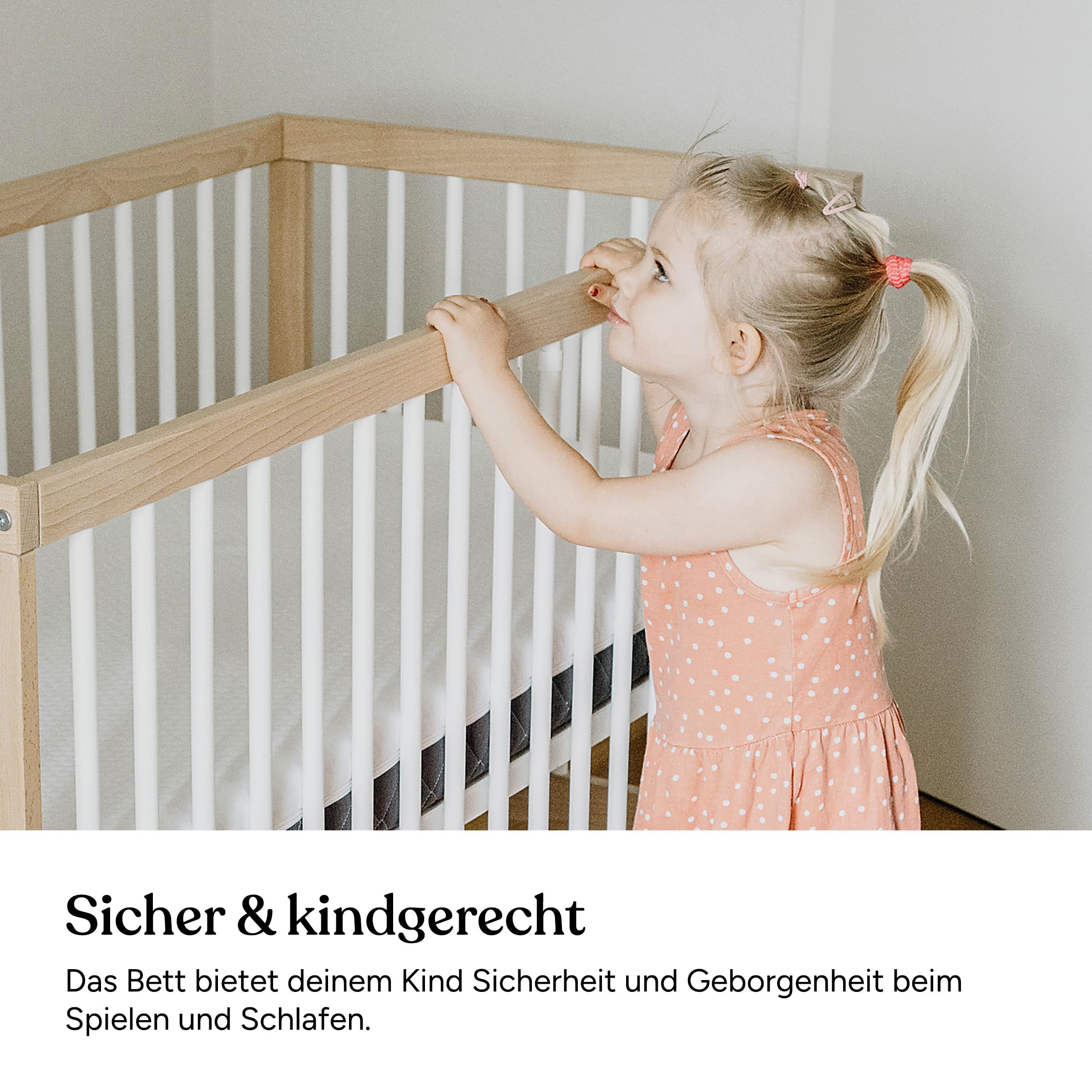 Ehrenkind® Babybett PUR inkl. Schublade 120x60 Buchenholz | Natur-Weiß | Kinderbett 9-Fach höhenverstellbar mit entnehmbaren Stangen | Baby Bett