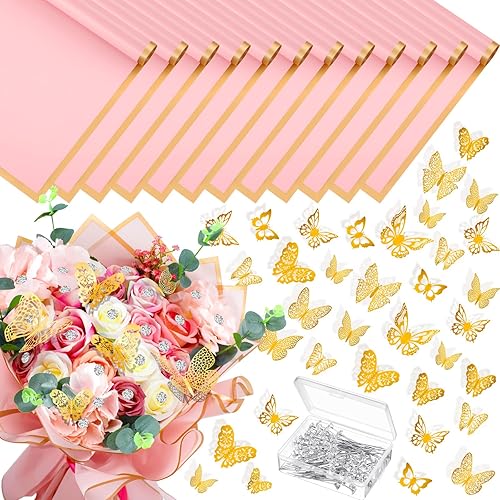 Hanaive El juego de ramilletes de boda incluye 100 ramilletes de boda, 48 piezas de decoración de pared de mariposa dorada 3D, 12 hojas de papel de