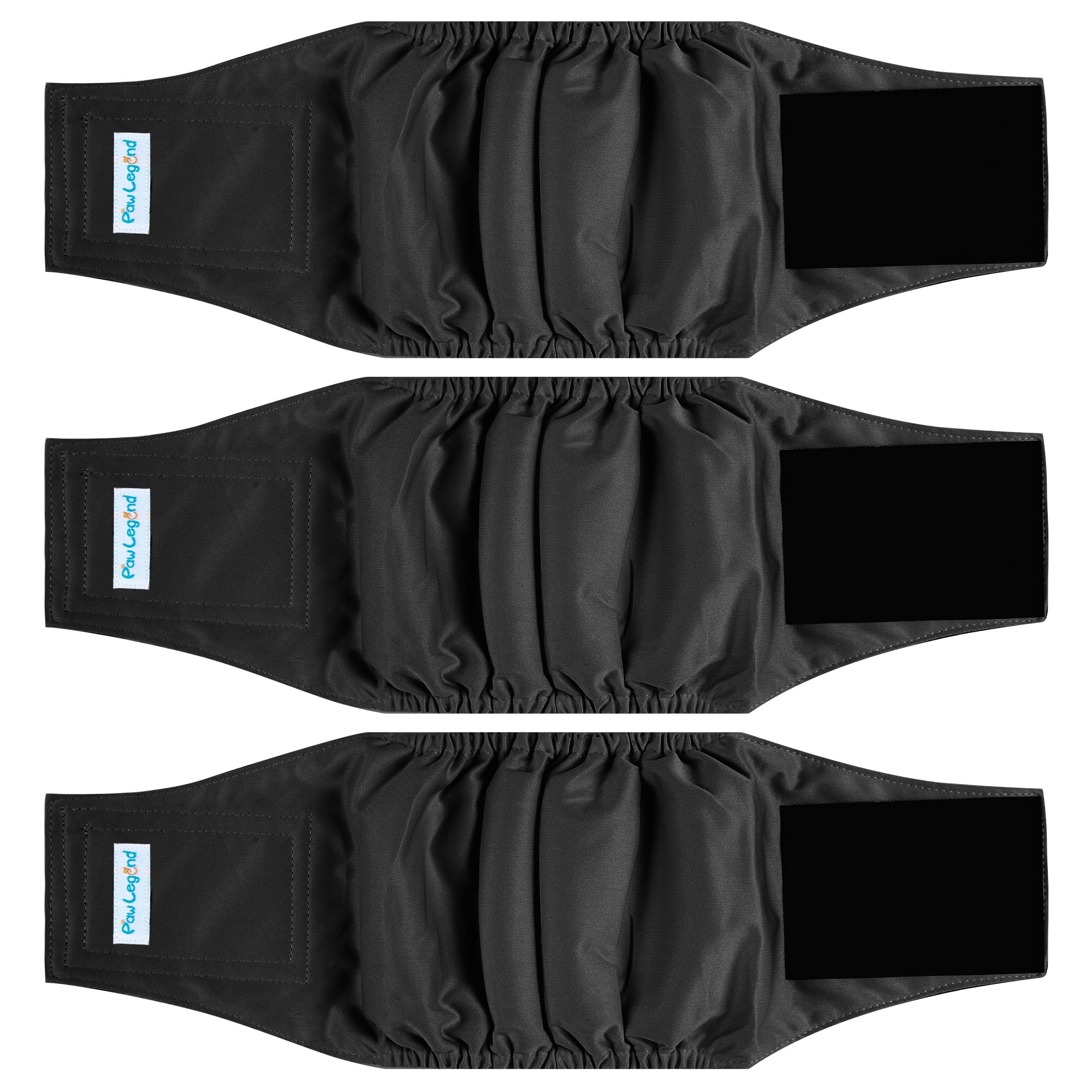 Paw Legend Washable Dog Belly Band Wrap Diapers for Male Dog | High Absorbing Puppy & Doggy Diapers Male (3 Pack,Black,Black,Black,Medium)