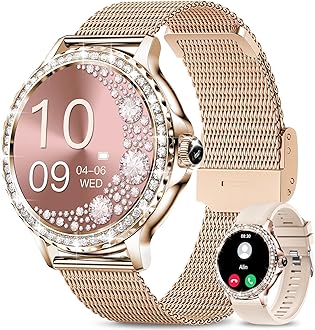 Smart Watches for Women (Answer/Make Call) with Diamonds, 1.3”HD Screen Bluetooth Smartwatch for Android iOS Phones, IP68 Waterproof Fitness Activity Trackers with Heart Rate/SpO2/BP/Sleep Monitor