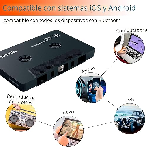 Miniatura 4 de Arsvita Receptor de casete inalámbrico Bluetooth de audio para coche, reproductor de cinta Bluetooth 5.0 adaptador auxiliar de casete, negro
