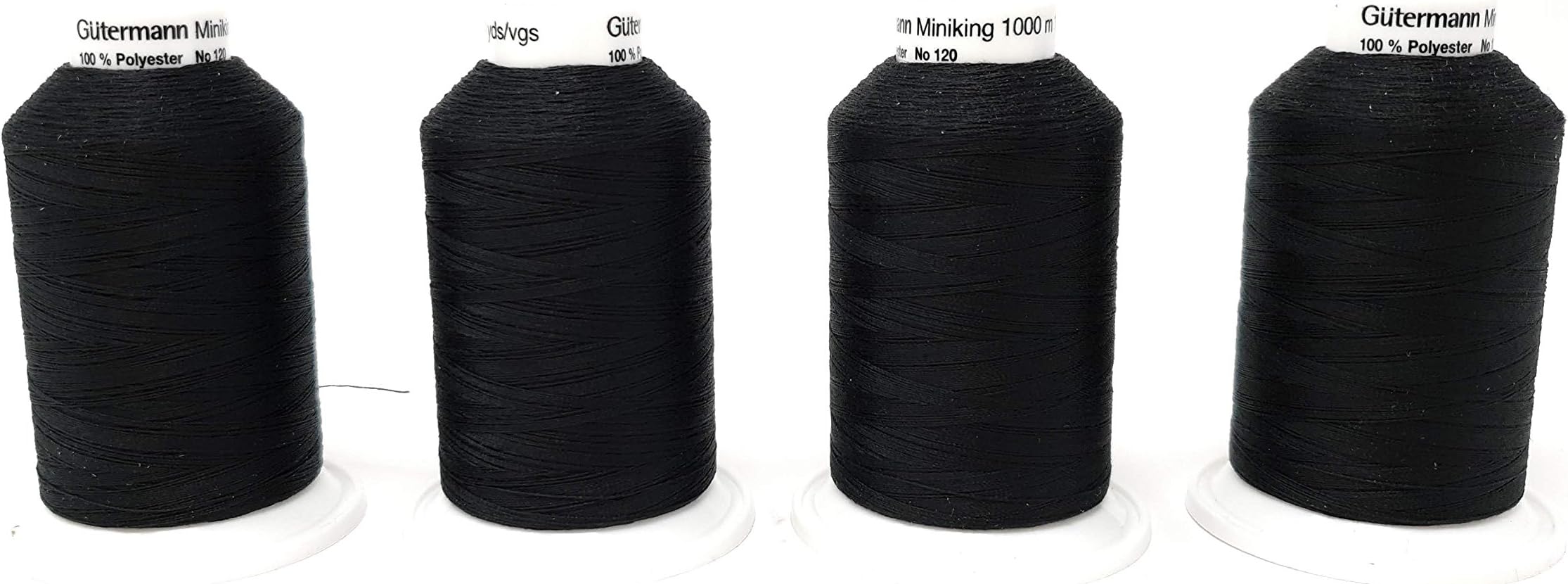 Miniking Set Sewing Thread Overlock Thread Coverlock Thread 4 Cones Each 1000 m (000 Black)
