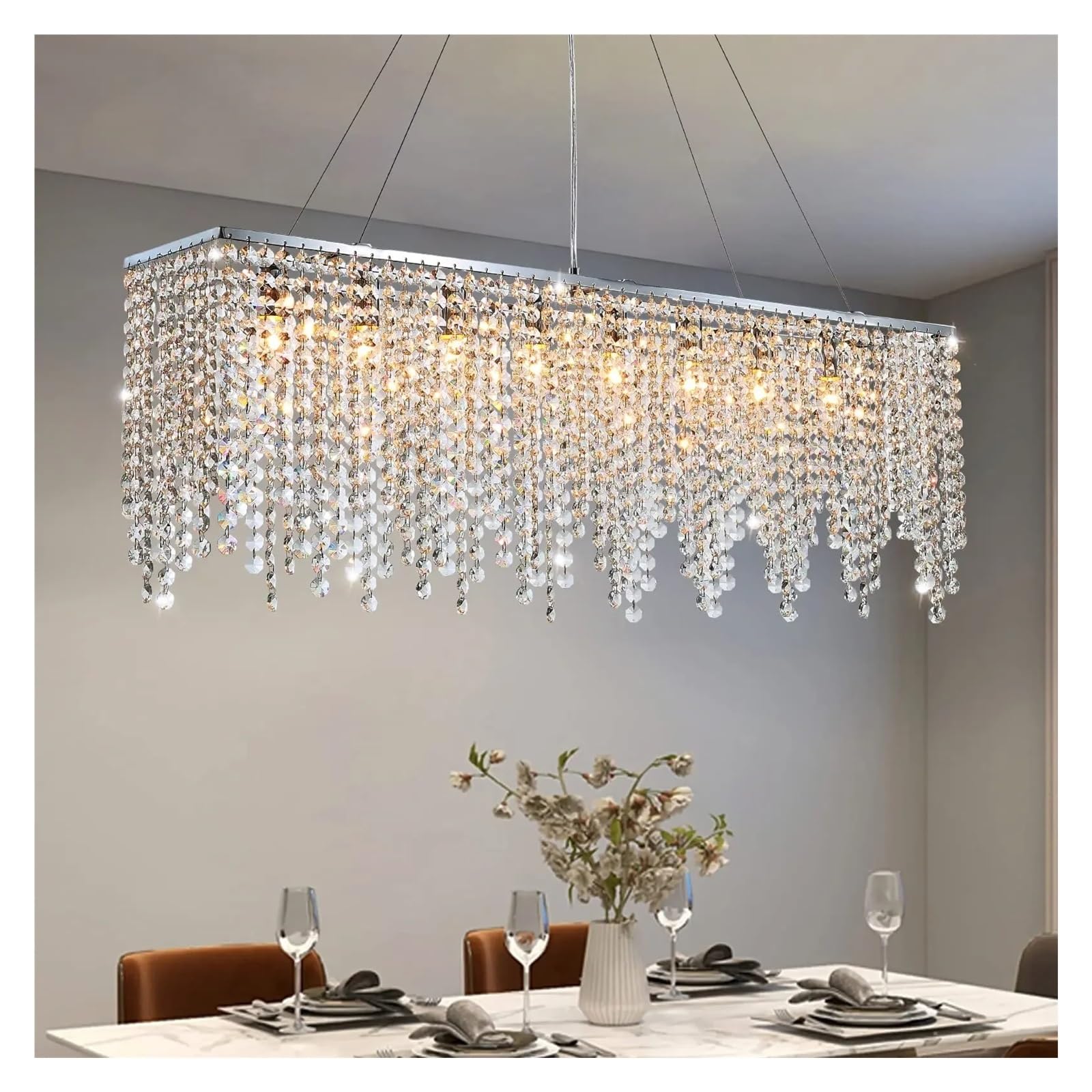 ksxnkhk Nordic Modern Living Room Chandelier Light Luxury Crystal LED Chandelier Chrome Plated Island Restaurant Room Lighting, Contemporary