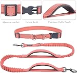 VIVAGLORY Hands Free Dog Leash Bungeetwin Running Dog Leash with Waist Belt for Running Walking & Jogging, Bungee & Around Waist for Pet, M, Pink/Grey