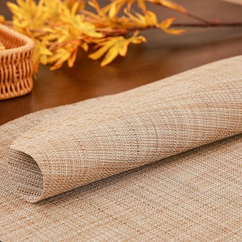 Miniatura 4 de Juego de 4 manteles individuales redondos de vinilo resistentes al calor, 15 pulgadas, lavables, antideslizantes, manteles individuales tejidos para