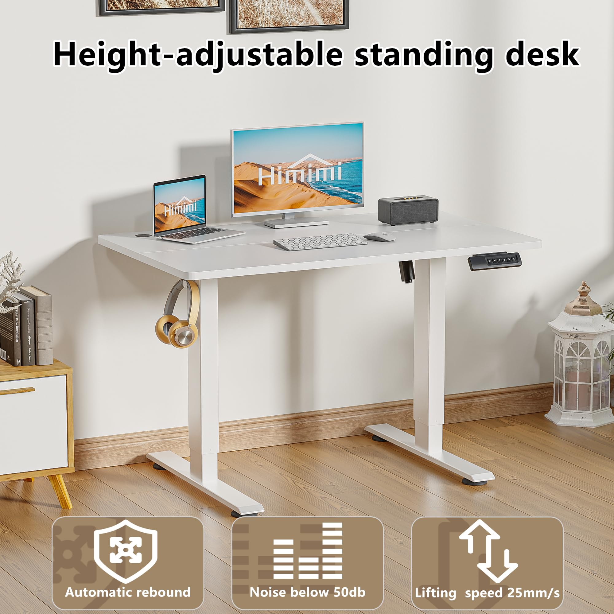 Himimi Scrivania Regolabile in Altezza 120x60 cm, Scrivania Regolabile in Altezza Elettricamente, Tavolo Ergonomico da Lavoro in Piedi-Seduto con 4 Memorie Funzionali, Scrivania per Computer