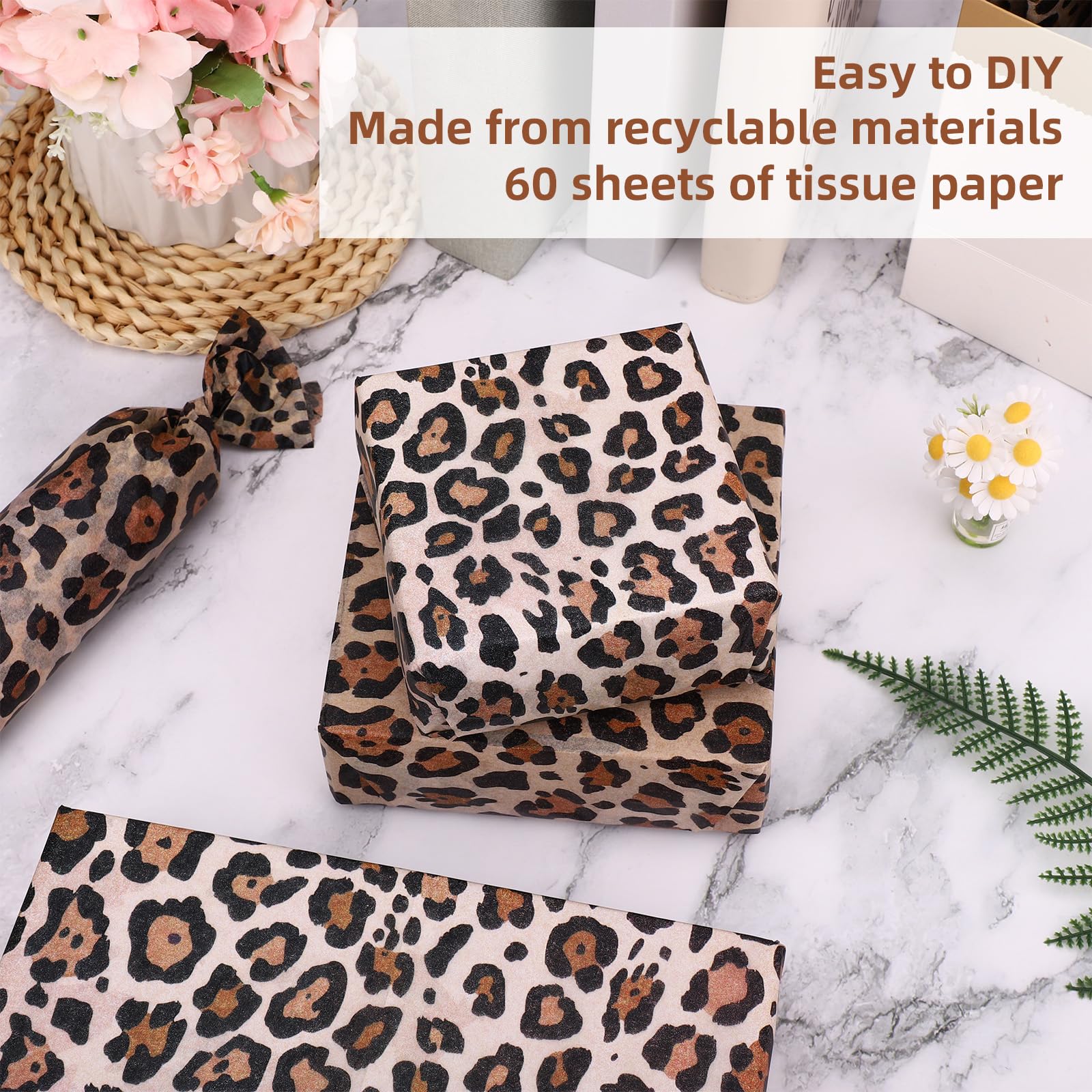 60 Blatt Leopardenmuster Seidenpapier, 35x50cm Gepardenmuster Geschenk Einpackpapier für Blumenstrauß DIY Basteln Geburtstag Safari Tier Party Hochzeit Fest