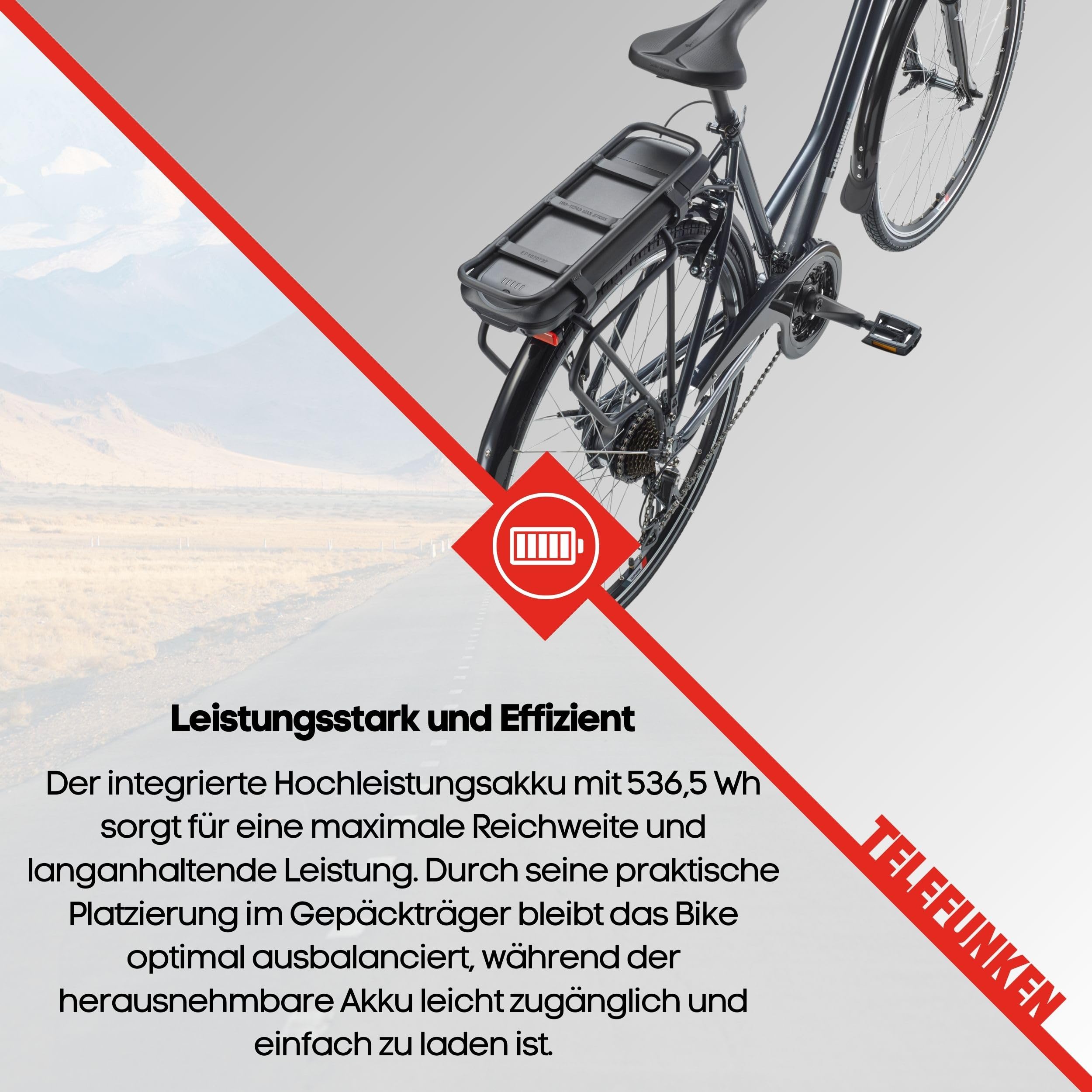 TELEFUNKEN E-Bike Damen 28 Zoll Trekking-Fahrrad | 21-Gang Kettenschaltung | Elektrofahrrad mit 250W Hinterradmotor und 536,5 Wh Li-Ion Akku | Pedelec mit V-Bremsen | inkl. Panzerkabelschloss | XT485