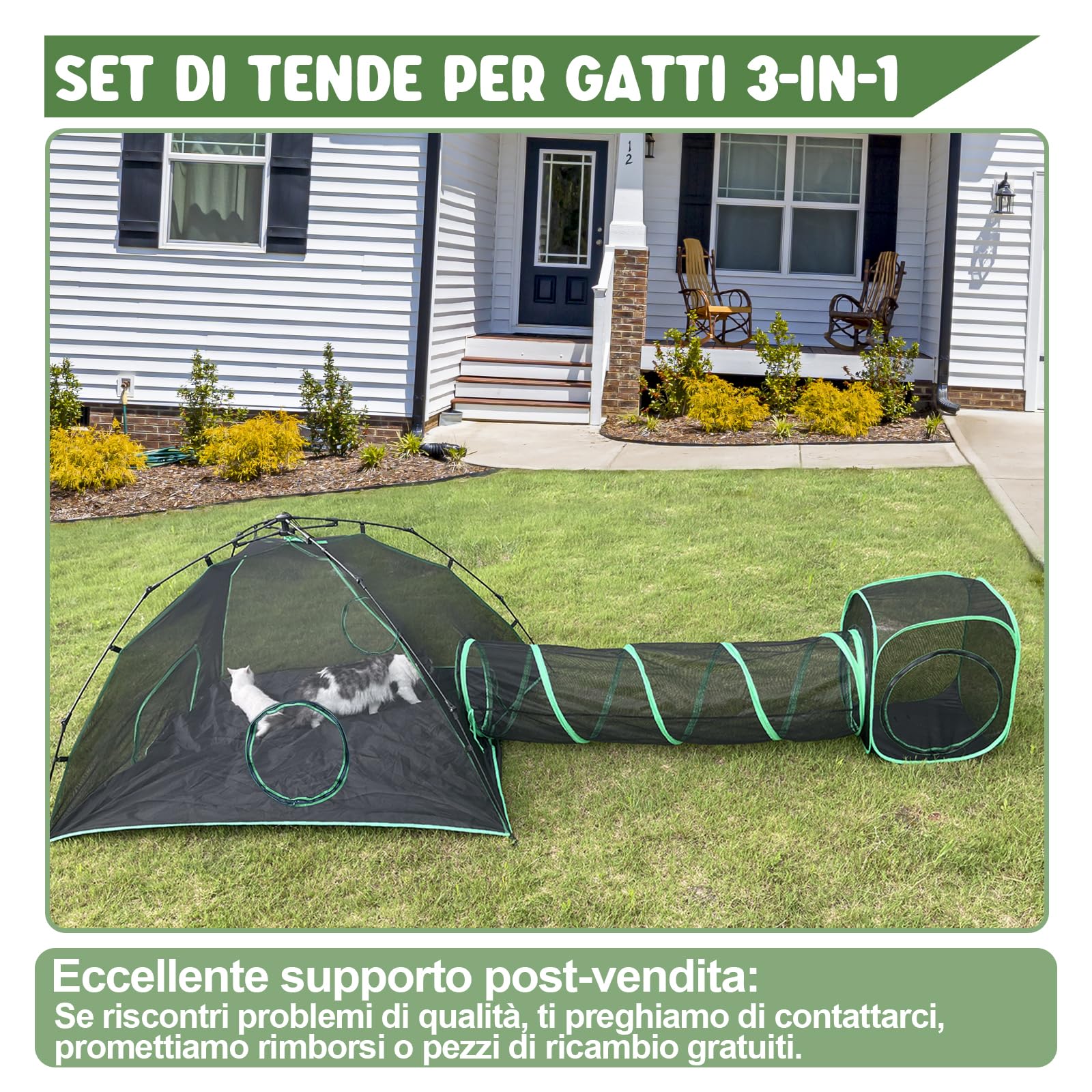 Pawtenda Recinzioni per gatto 3 in 1, portatile, per esterni, con 1 tenda a cupola, 1 tunnel dritto e 1 cubo, box all'aperto per gatto, conigli e altri animali