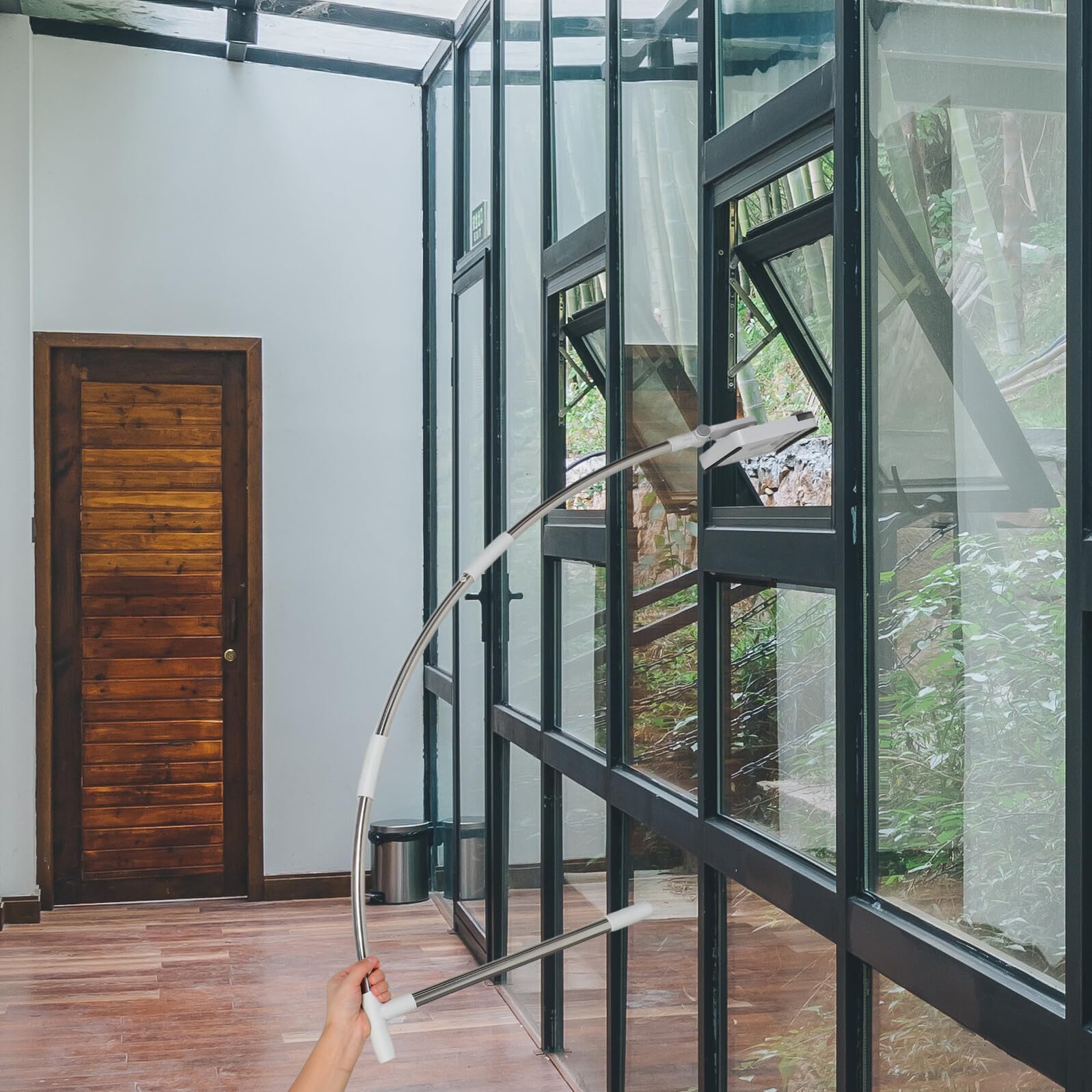 Tofficu Fensterabzieher 1, Ausziehbar mit Doppelseitigem Glasreiniger aus Edelstahl und Kunststoff für Professionelle Fenster und Außenreinigung zur Mühelosen Wasserentfernung