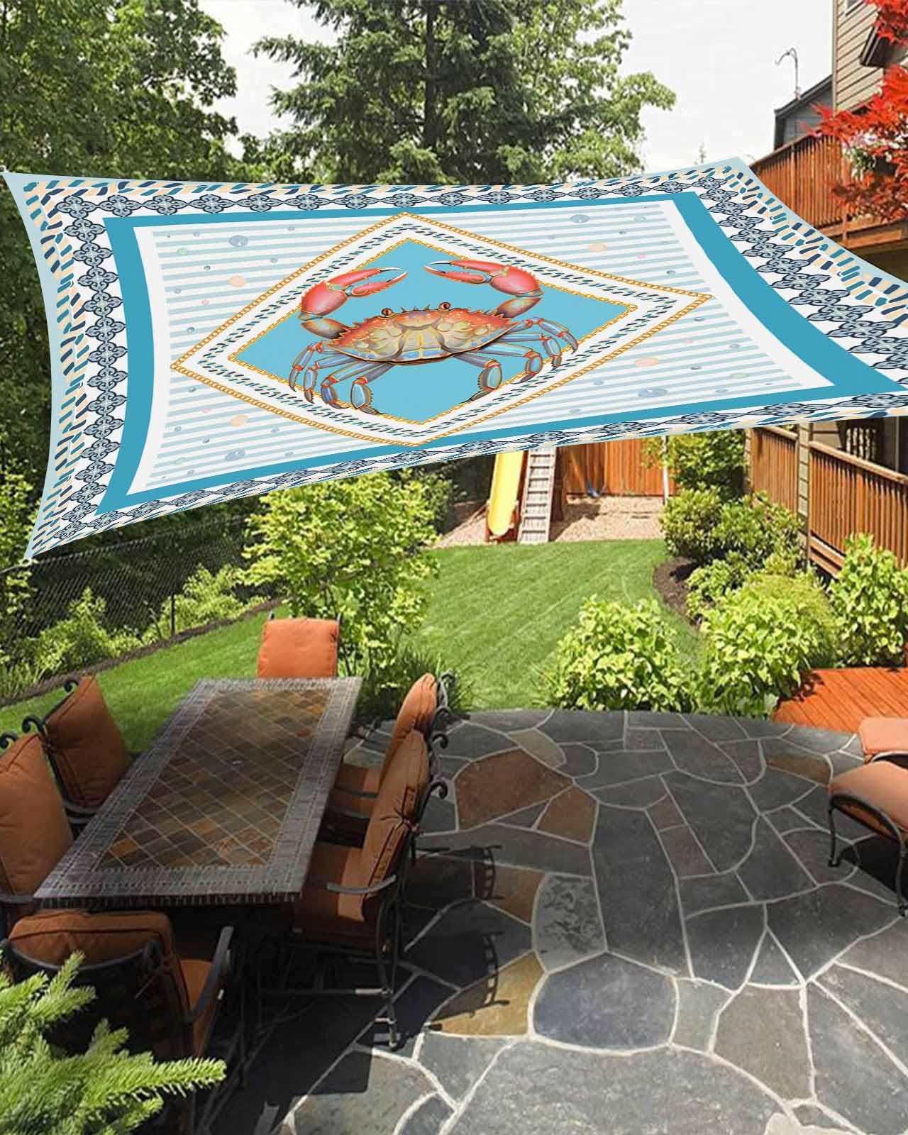 Crab Sun Sail Shades Rectangle Canopy,Sunlight Block Heavy Duty Curved Backyard Shade Cover,Waterproof Sun Shades for Patios Garden Outdoor,14'x18' Beach Coastal Sea Nautical Ocean Geometric Flower
