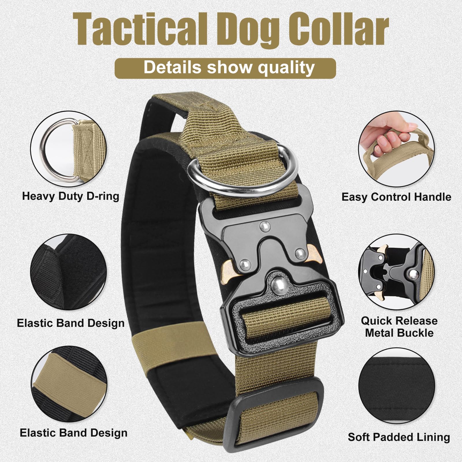 AKOFIC Tactical Dog Collar, Heavy Duty Wide Dog Collar with Handle and Soft Padded - Image 2