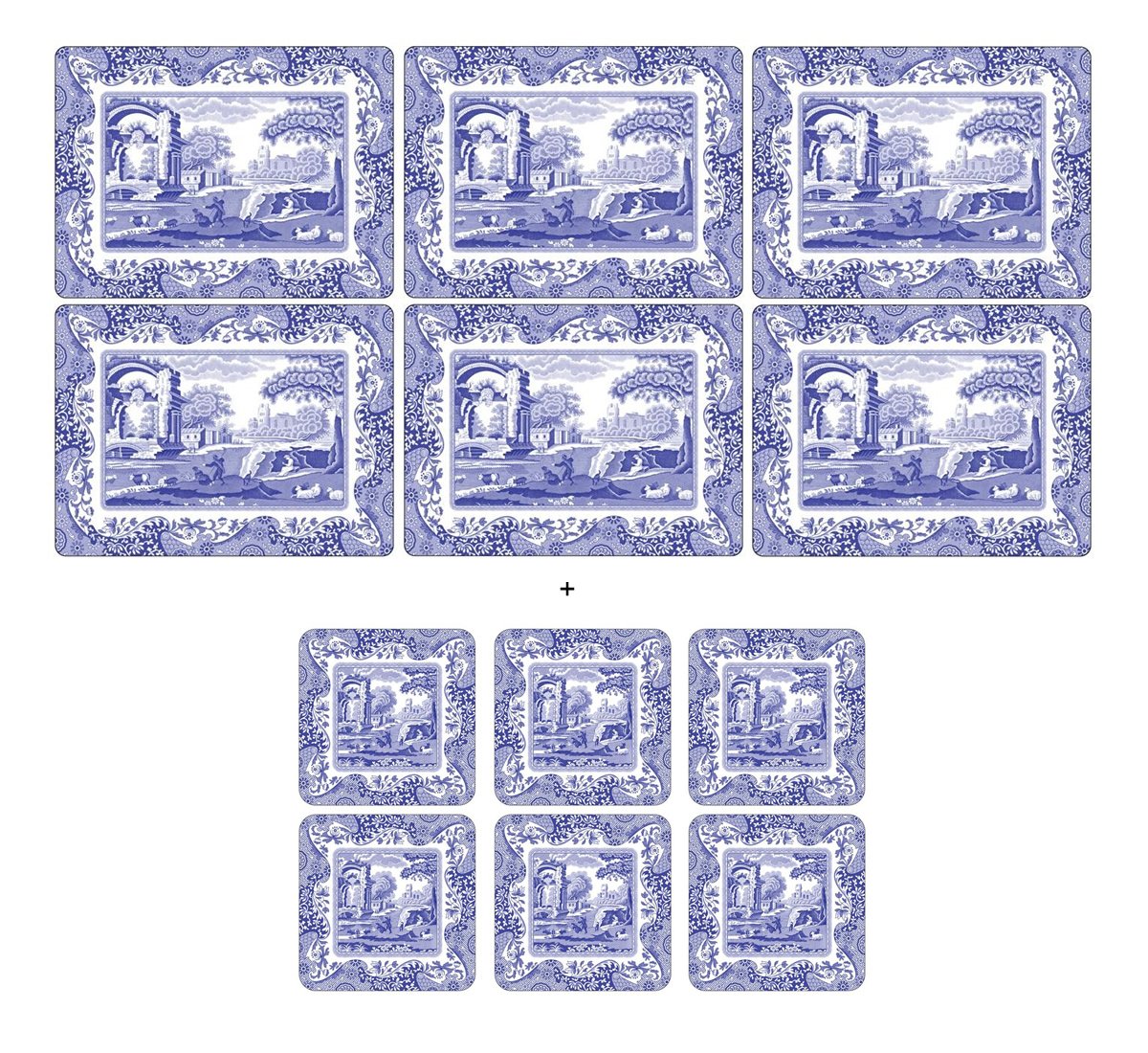 Pimpernel-Portmeirion Blue Pimpernel - Spode Italian, 6 Placemats + 6 Coasters