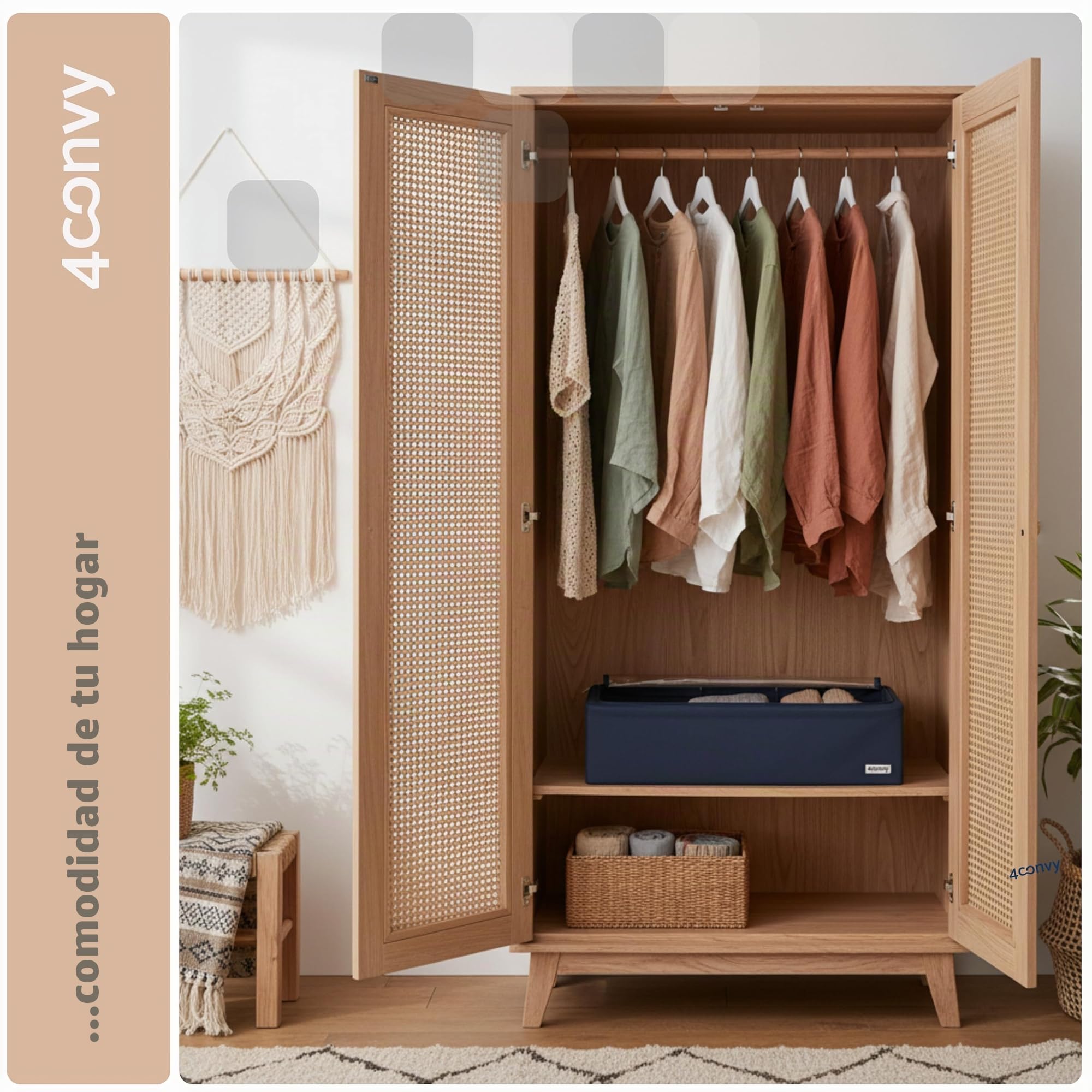 4CONVY Cajas de Almacenaje debajo de la cama con Cremallera y Marco de Metal - Bolsas para Guardar Ropa, Mantas y Edredones con Ventana Transparente - Cajas Organizadoras de Ropa Apilable - 2x68L