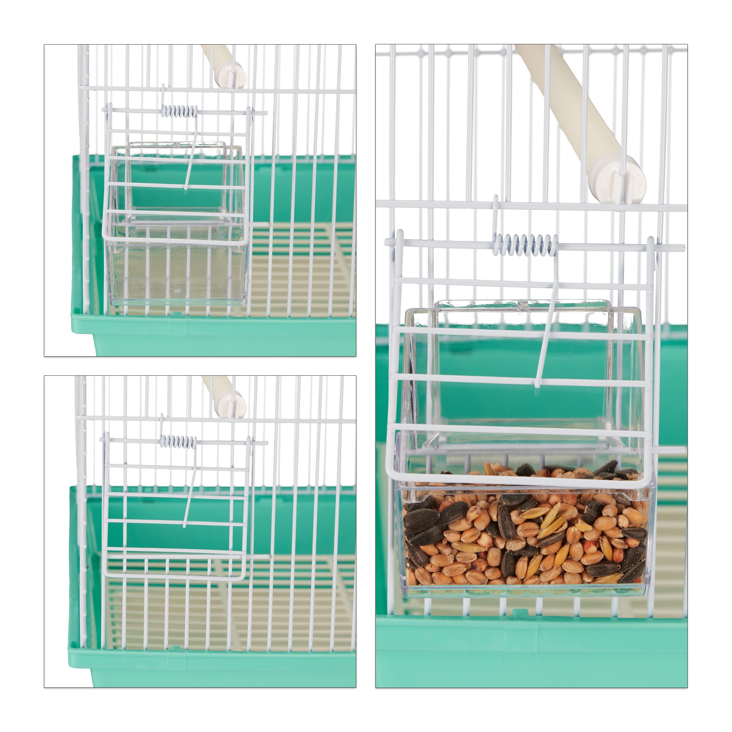 Relaxdays Cage à Oiseaux, métal, pour de Petits canaris, perchoirs & mangeoires, 50 x 42,5 x 33,5 cm, Bleu Clair/Menthe