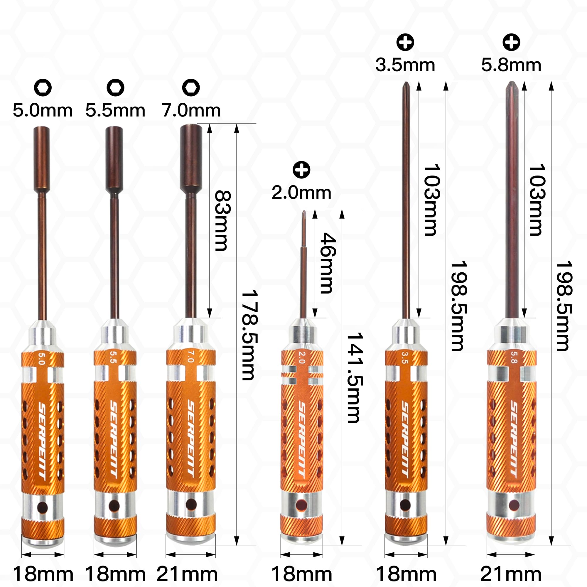 Serpent Toolset for Offroad (16pcs) RC Tool Kit, Allen Wrench, Flat Head Screwdriver, Ball Driver HEX Wrench - Image 3