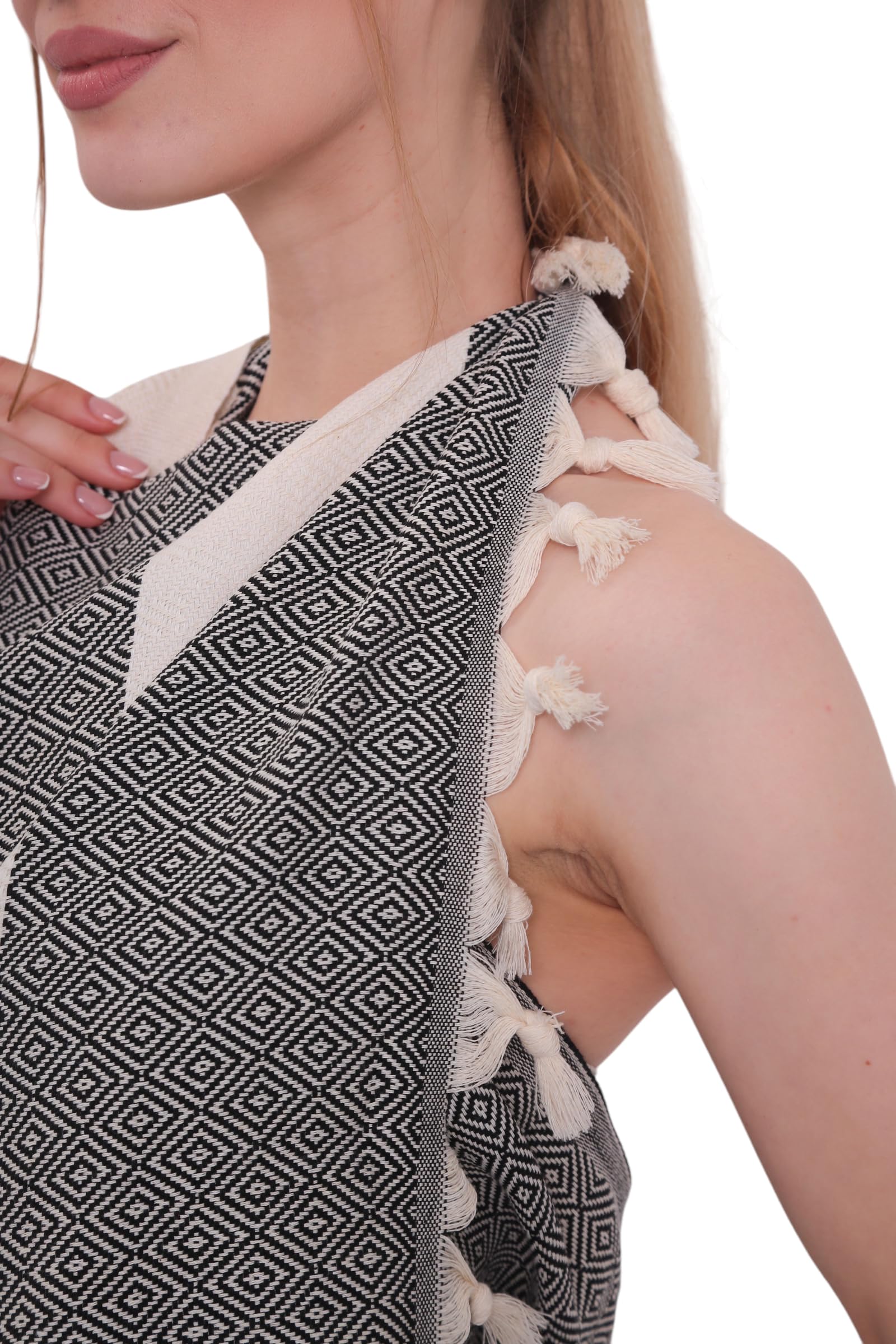 Lot de 2 serviettes de hammam et de sauna, serviette de bain Pestemal Fouta de qualité supérieure, élégante, serviette de plage Pestemal, design coloré et élégant (noir, lot de 2)