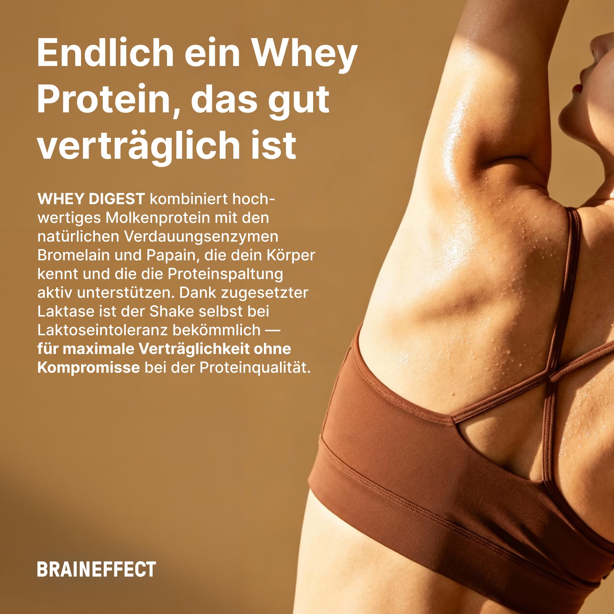BRAINEFFECT Whey Digest Protein Pulver – 22 g Molkenprotein mit Verdauungsenzymen & Laktase – Leicht verdaulich, laktosefreundlich, für Muskelaufbau & Regeneration – Vanille eiweißpulver – 600 g