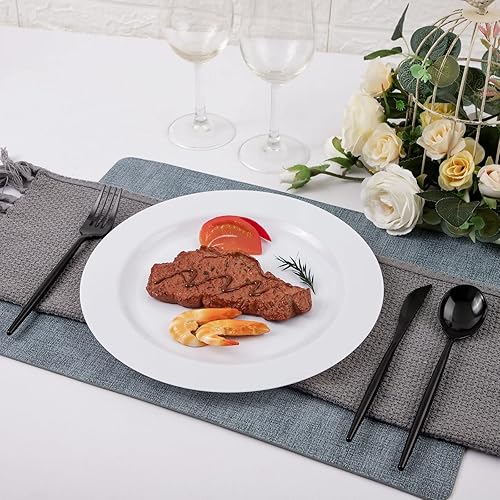 Miniatura 4 de Supernal 180 piezas de cubiertos de plástico negro de plata de alta resistencia, cubiertos de plástico desechables para fiestas, tenedores y