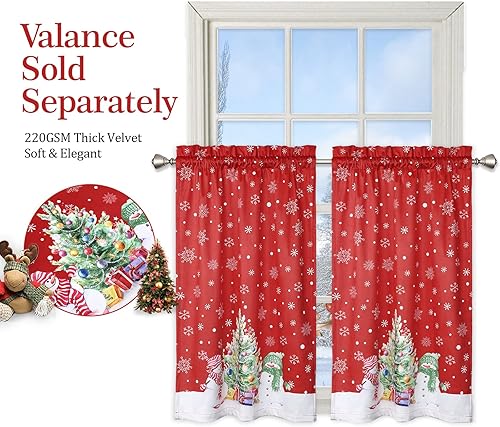 Miniatura 8 de Cortina de cocina de Navidad, cortina de café de 30 pulgadas, cortinas de ventana con bolsillo para barra para decoración del hogar, 2 paneles para