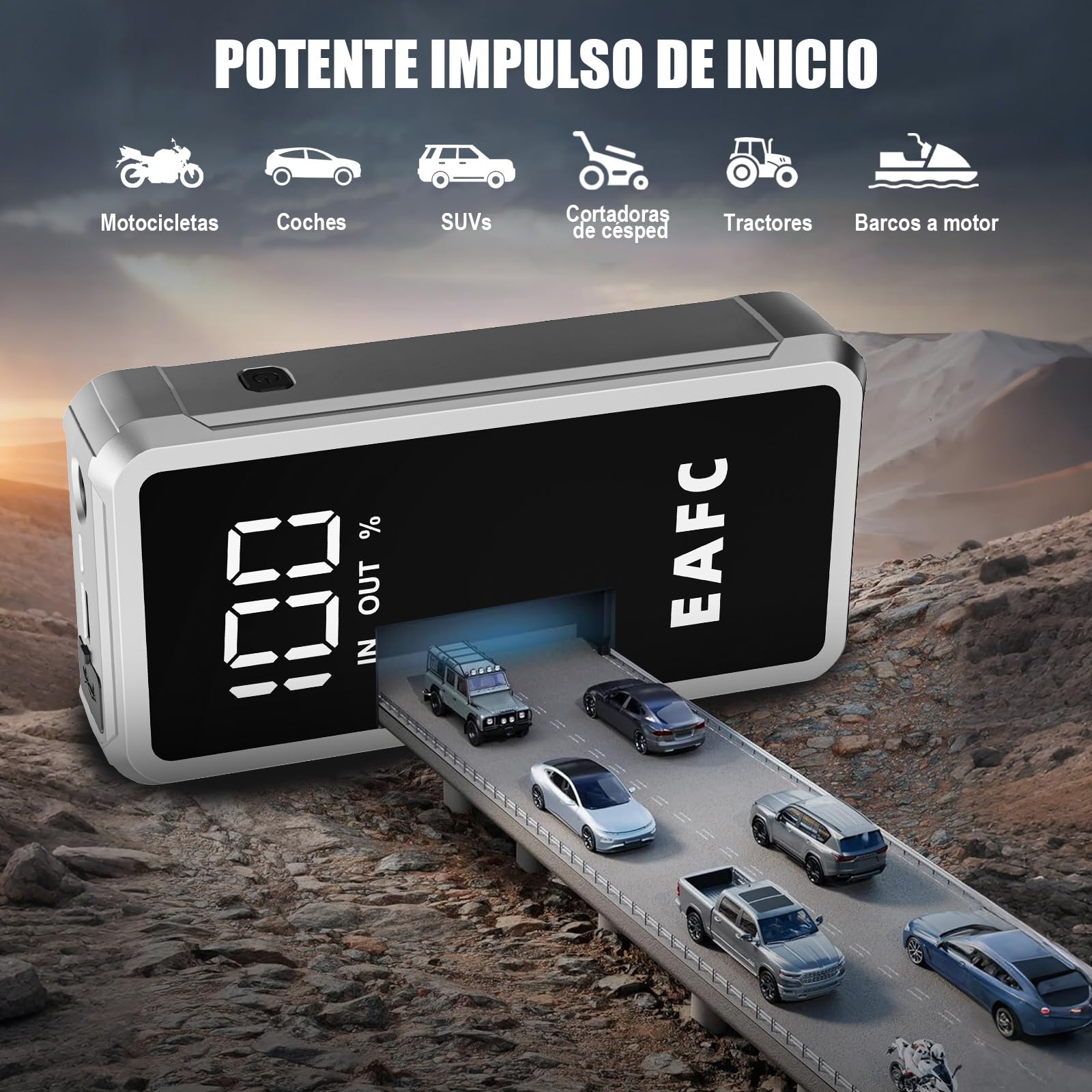 Arrancador De Coches 12000mAh, 5000A Arrancador De Baterias De Coche 12V(10L Gasolina/6L Diesel), Arrancador Bateria Moto con 3 Modos LED, Pantalla LCD, Salidas USB 2.0, Bolso de Mano