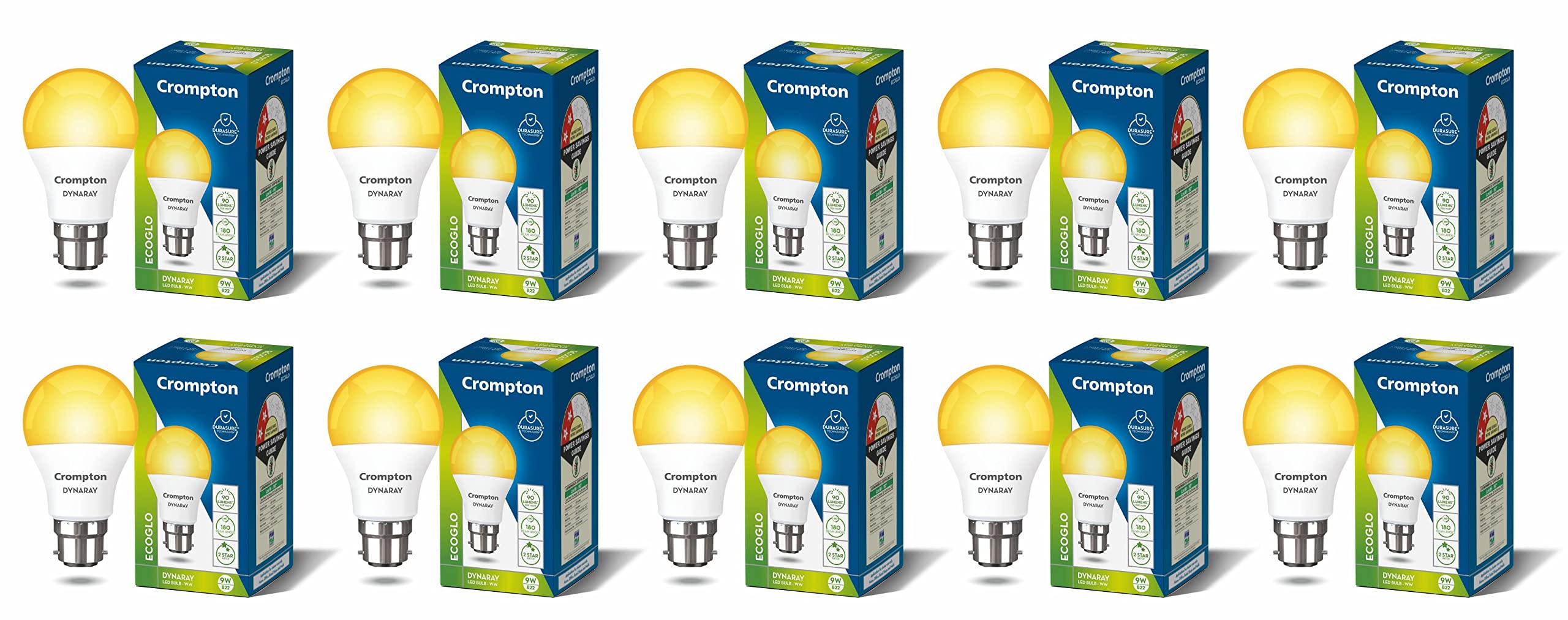 Crompton Dyna Ray 9W Round B22 LED Warm White Pack of 10-image-29