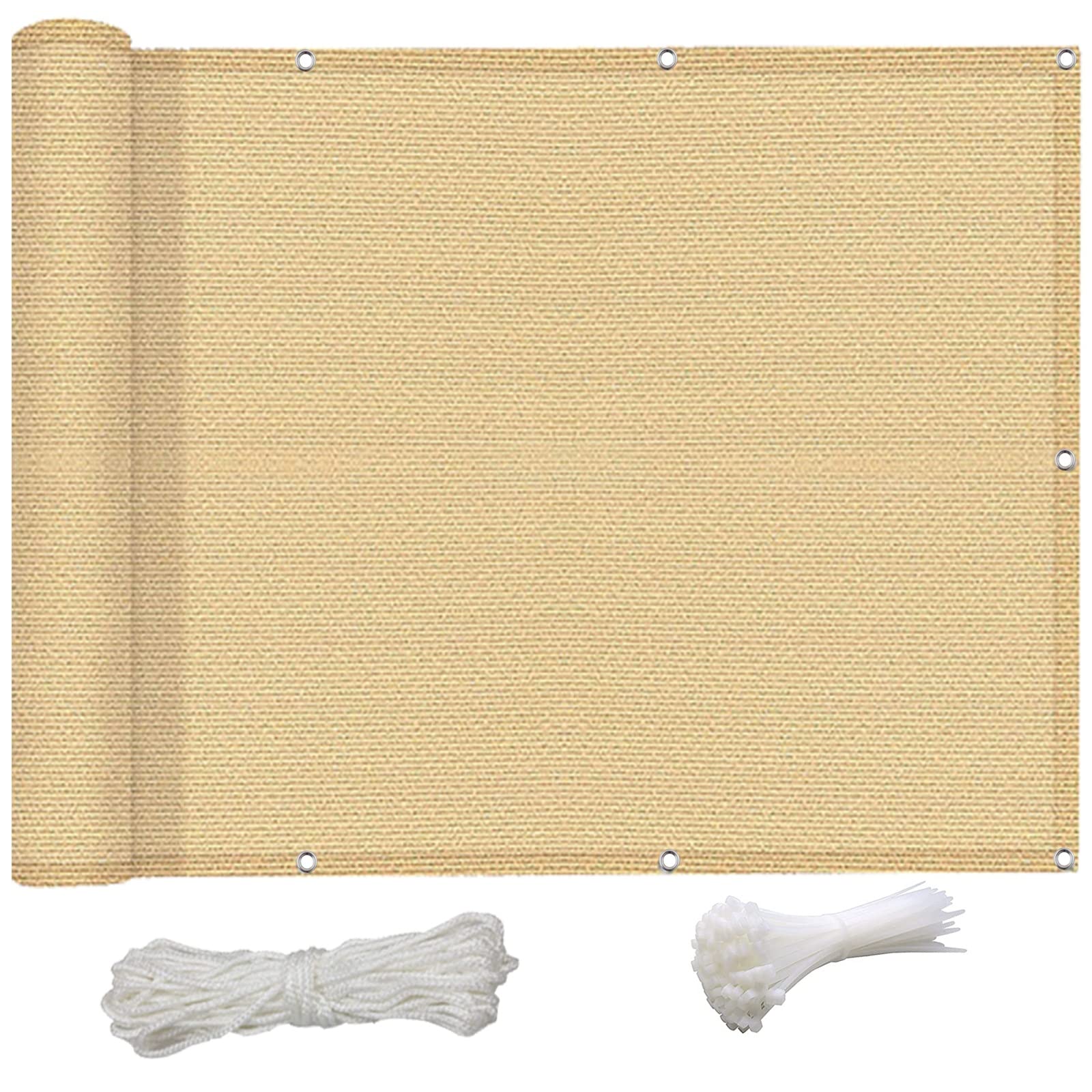 Voile d'ombrage 1.2x3m sable jaune avec œillets et attaches