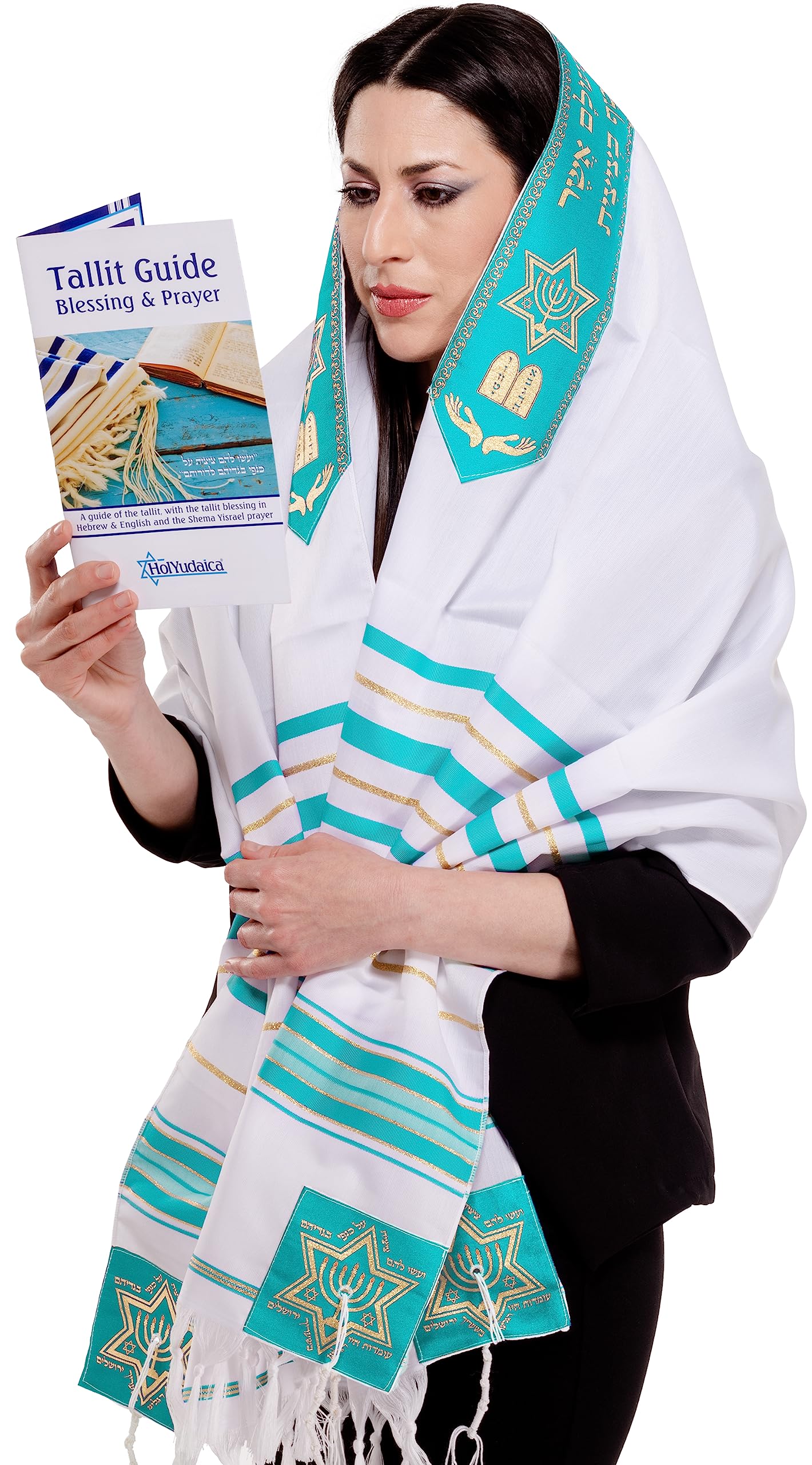 Tallit Prayer Shawl with Matching Bag, Certified Kosher, With Blessing On Neckband & on the Corners Made in Israel