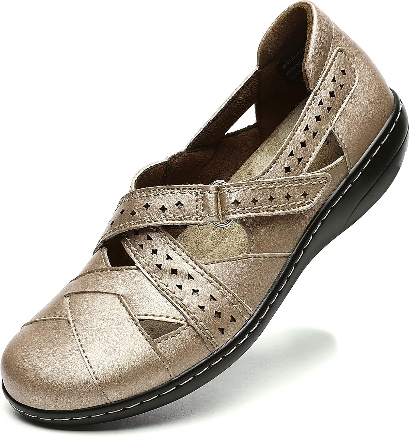 Irrefour Women’s Classic Genuine Leather Casual Loafer Cute Slip-On Fashion Closed Toe Flat Sandal Comfy Work Sandal Everyday Walking Shoe