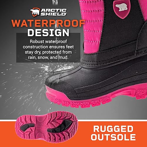 Miniatura 3 de ArcticShield - Botas de nieve de invierno para niños con aislamiento térmico, cómodas, duraderas, fáciles de poner y quitar (niños pequeñosniños)