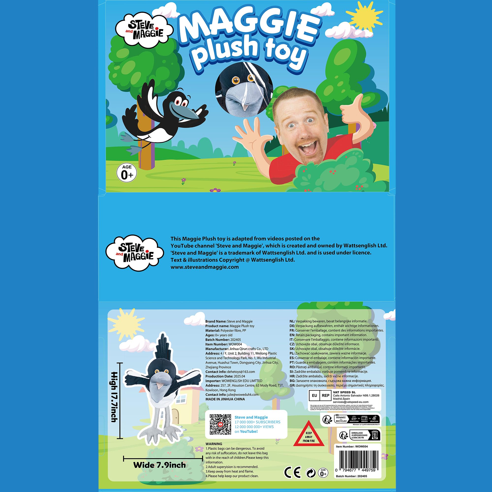 Steve and Maggie Plush Toy – Maggie Magpie Handpuppet for Kids 1+, Soft Bird Puppet for Pretend Play, Nursery Rhymes & Learning, Interactive Toddler Toy for Bedtime Stories and Social Skills (Grande)
