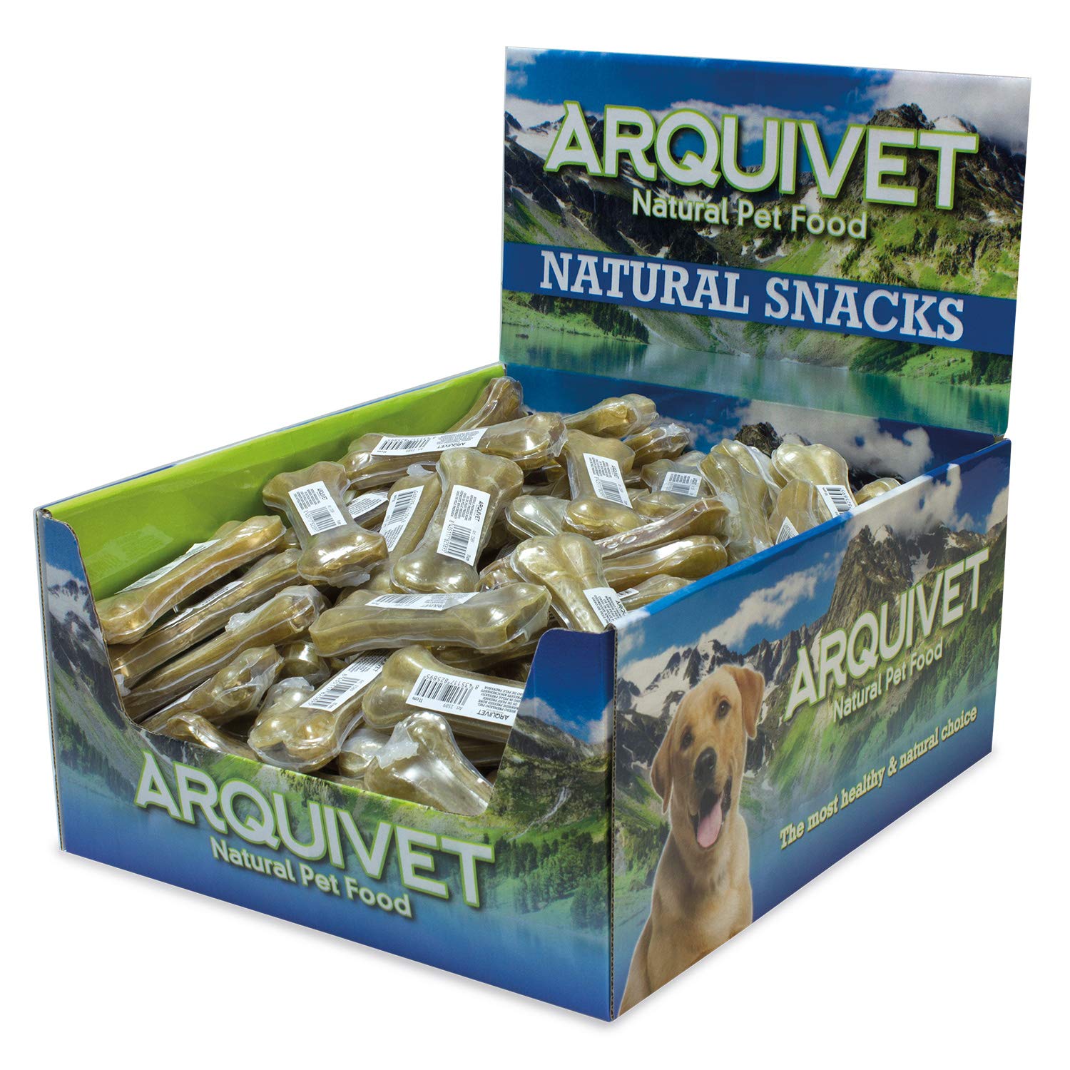 ARQUIVET - Hueso prensado de Piel de Vacuno 100% - 11 Cm - Caja expositora de 70 Unidades - Paquete de Huesos para Perros - para Fortalecer Dientes y Masticar - Snacks, chuches, premios Naturales