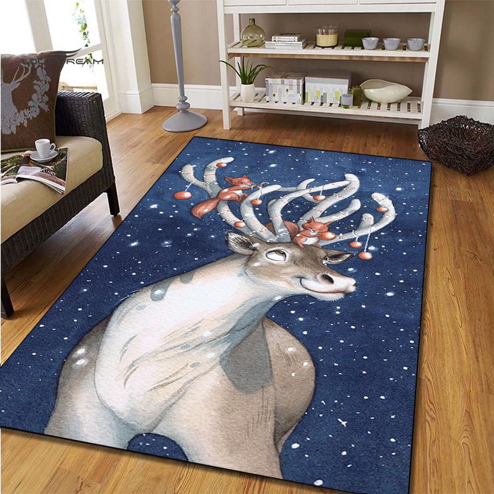 PURDU Christmas elk area carpet living room bedroom kids room nursery home décor, non slip machine wash carpet