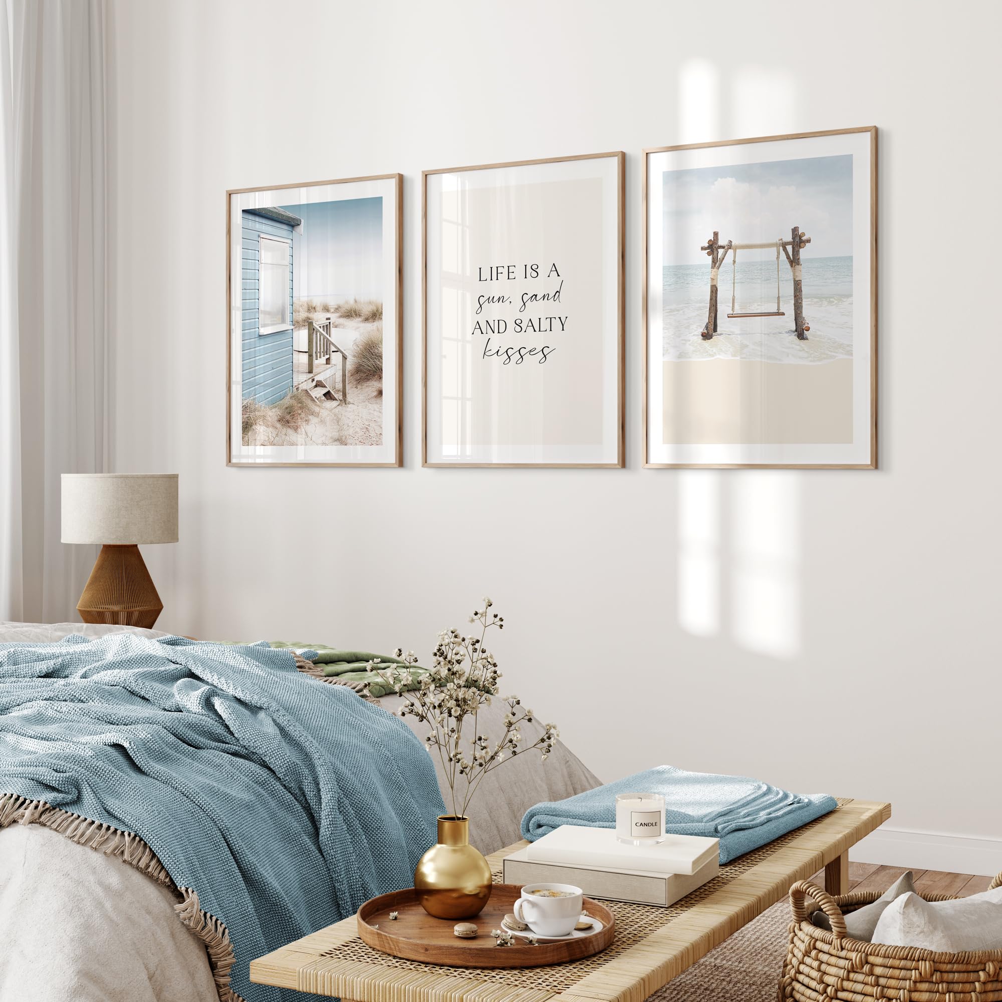 OHBIMBA® Set De 3 Cuadros Decoracion Salon Modernos Con Laminas Decorativas Pared Decoracion Marinera - Cuadros Decorativos Decoracion Pared - Lienzos Decorativos Tamaño 30 X 40 cm - Colección Playa