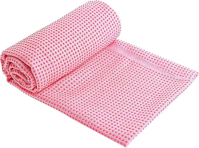Non-Slip Yoga Mat Towel with Mesh Bag - Pink, 72x25" Microfiber