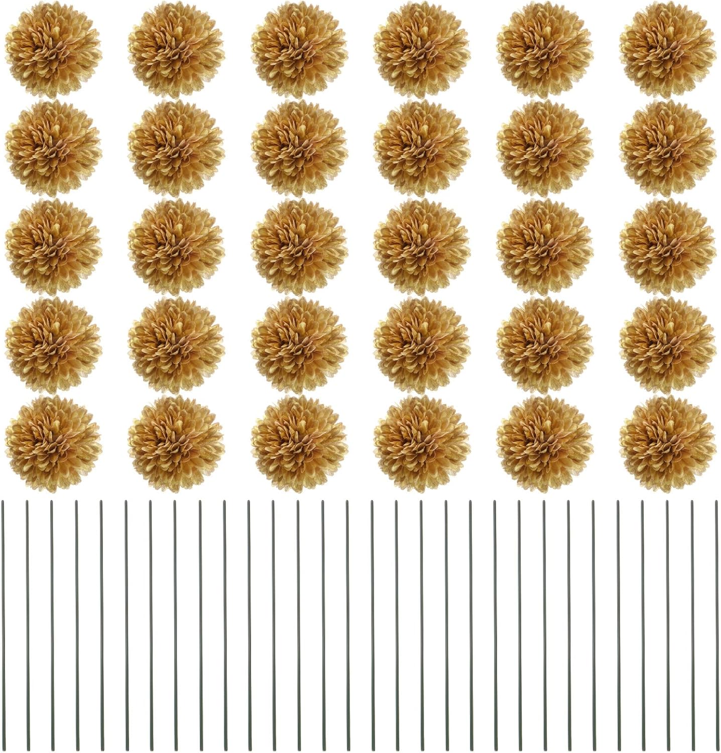 M METERXITY 30-Pack Artificial Chrysanthemum Ball Flowers,11 Inch Faux Chrysanthemum Silk Bouquets Real Touch Faux Flowers for Home/Wedding/Christmas/Party[Gold]