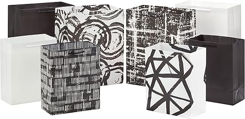 Miniatura 5 de Hallmark Surtido de bolsas de regalo en blanco y negro (8 bolsas 4 medianas 9", 4 grandes 13") para bodas, graduaciones, jubilaciones, día de San