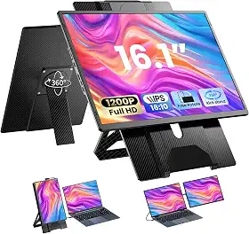 Extensor de tela para laptop de 16,1 polegadas, 1200p FHD, suporte removível giratório de 360°, extensor de monitor de laptop ajustável de altura para 13-17,5 polegadas, plug-play para Mac/OS