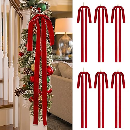SIMISI RIBBON Red Long Velvet Bows Ornaments for Christmas Tree,