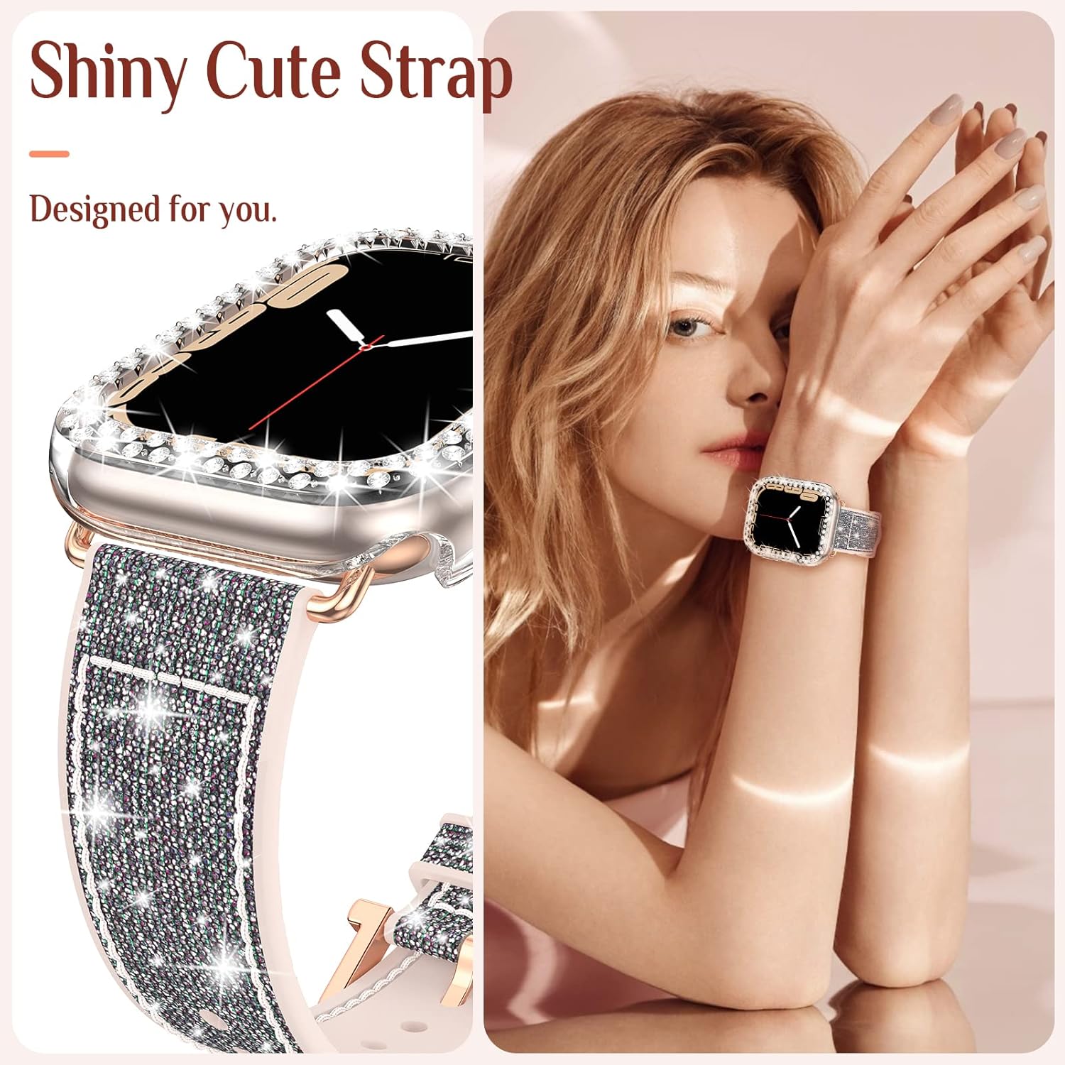 Goton Bling Silicone Band Case Compatible for Apple Watch 41mm with Edge Protector Cover[No Glass], Strap Color Changes with Angle for iWatch Series 9/8/7 41 mm - Image 6