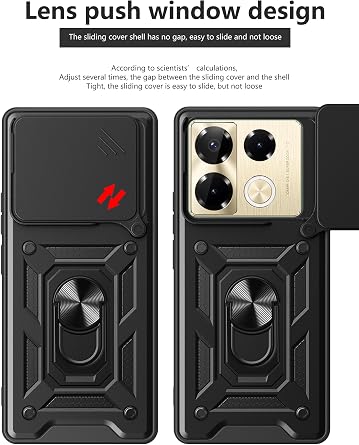 Case for Infinix Note 40 Pro 4G, Rugged Shockproof Cover with 360 Rotatable Magnetic Kickstand and Slide Camera Lens Cover Case for Infinix Note 40 Pro 4G-Black