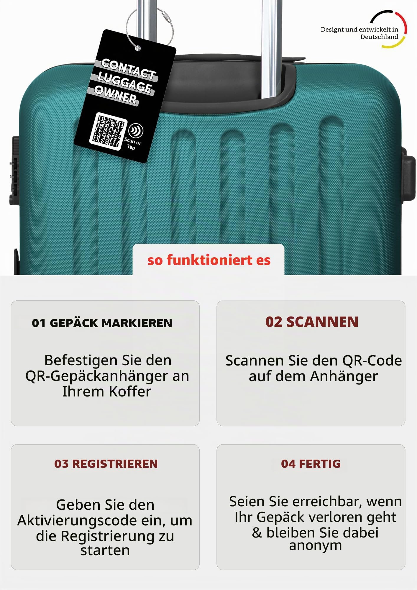 Hauptstadtkoffer Spree - Großer Hartschalen-Koffer + Digitaler Kofferanhänger, TSA, 4 Doppel-Rollen, Trolley, Rollkoffer, Reisekoffer, Volumenerweiterung, 75 cm, 119 Liter, Aquagrün