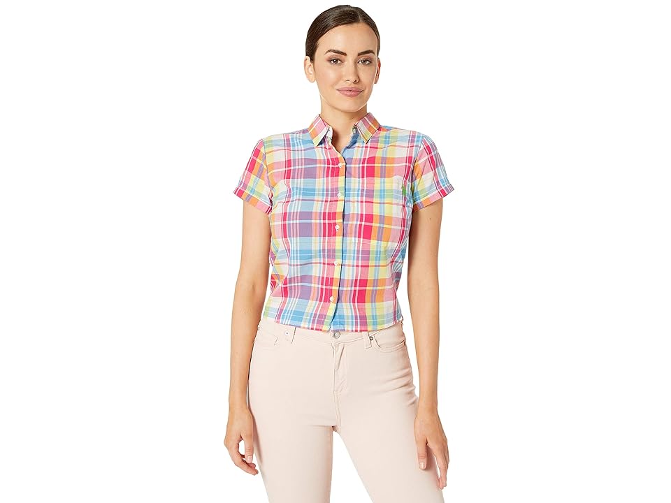 

U.S. POLO ASSN. Plaid Tie Back Top (Rose Tropica) Women's Clothing, Pink