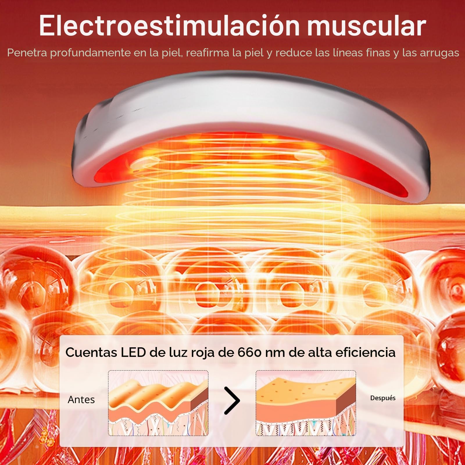 Dispositivo Portátil de Masaje de Ojos con Luz Roja, Dispositivo de Masaje de Ojos Recargable, Parches LED Bajo los Ojos Contra Ojeras, Hinchazón, Arrugas y Rejuvenecimiento de la Piel
