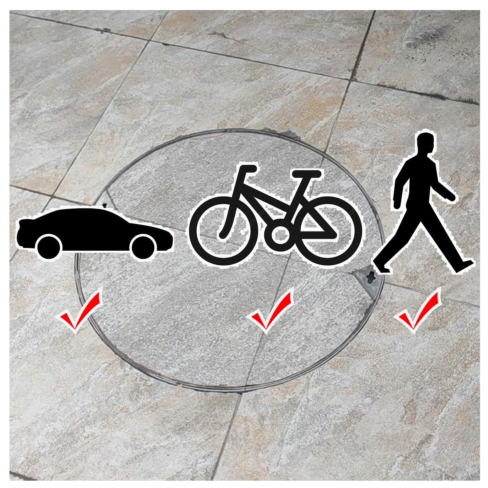 Couvercle de trou d'homme et cadre en acier inoxydable, couvercle de vidange durable pour garage, cour, allée, parking – Couvercle de pompe de puisard invisible, 40 cm de diamètre