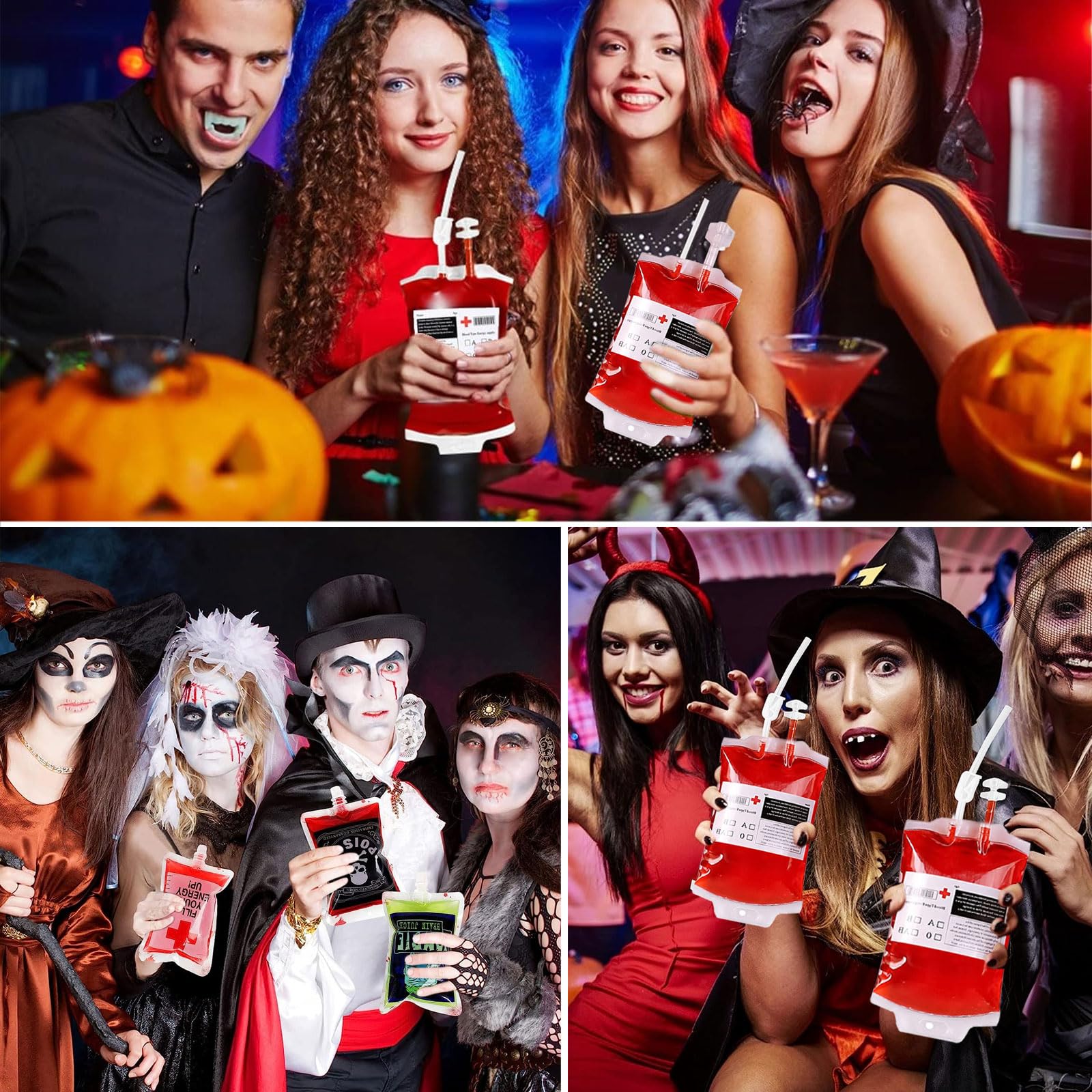 Lot De 12 Sachets De Sang Halloween 350 Ml - PVC Alimentaire, Avec Seringue Et étiquettes Groupes Sanguins - 7
