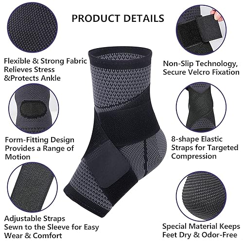Miniatura 2 de Tobilleras, soporte de tobillo de compresión ajustable para hombres y mujeres para recuperación de lesiones, soporte de Aquiles y fuerte protección